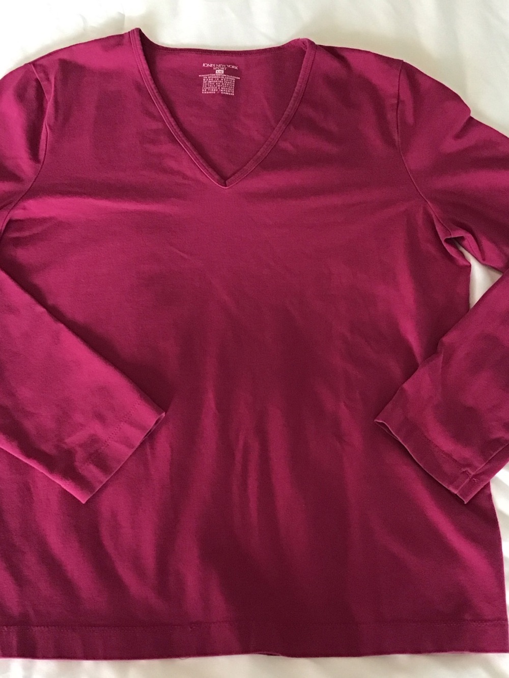 V-neck Cotton Long Sleeve Top in Deep Berry